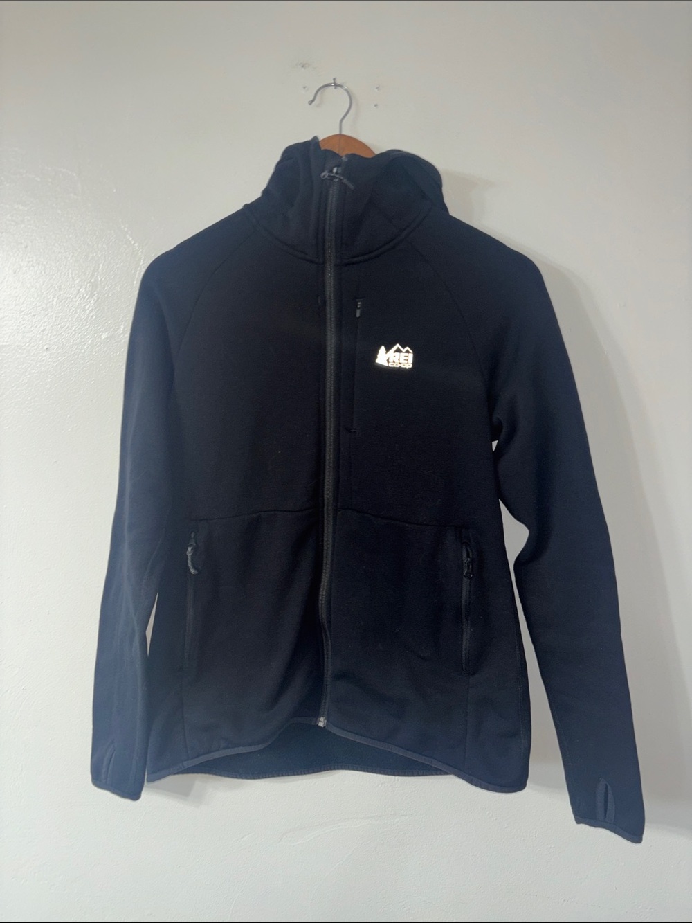 REI Black Polartec Full Zipper Sweatshirt Hoodie Fleece Hiking Size Medium